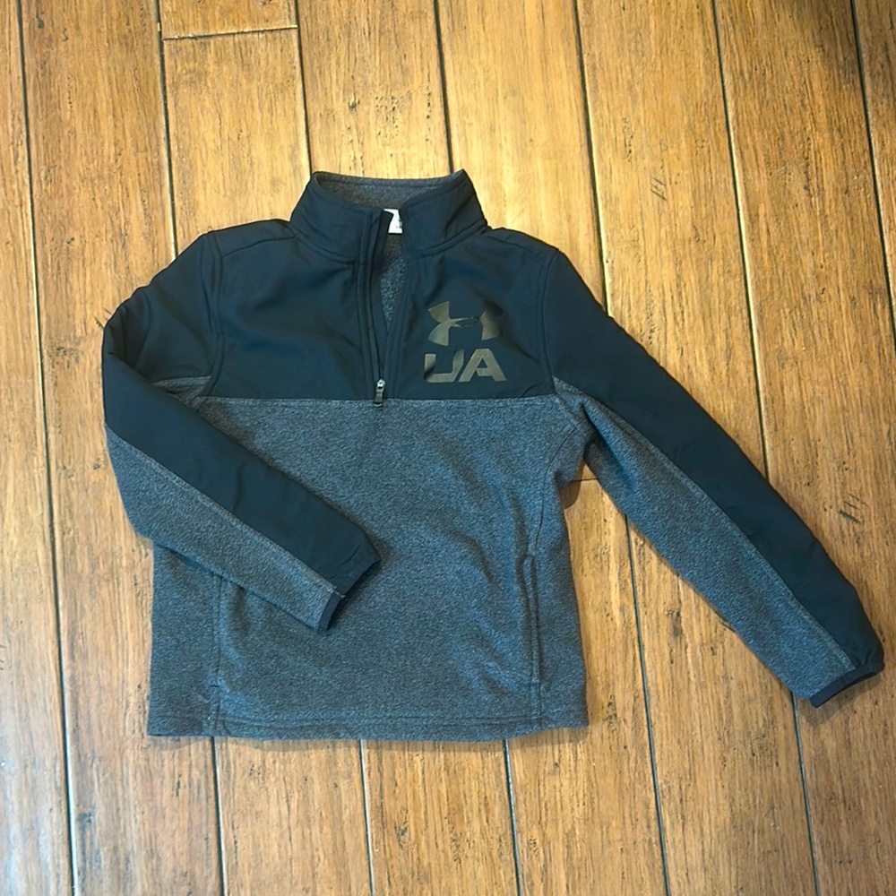 Boys Under Armour Quarter-Zip Top Pop Over YSM SM S Black Gray Shirt Sweatshirt
